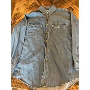Premier International Men Large Blue Jean Button Down Western Shirt Aztec Grunge